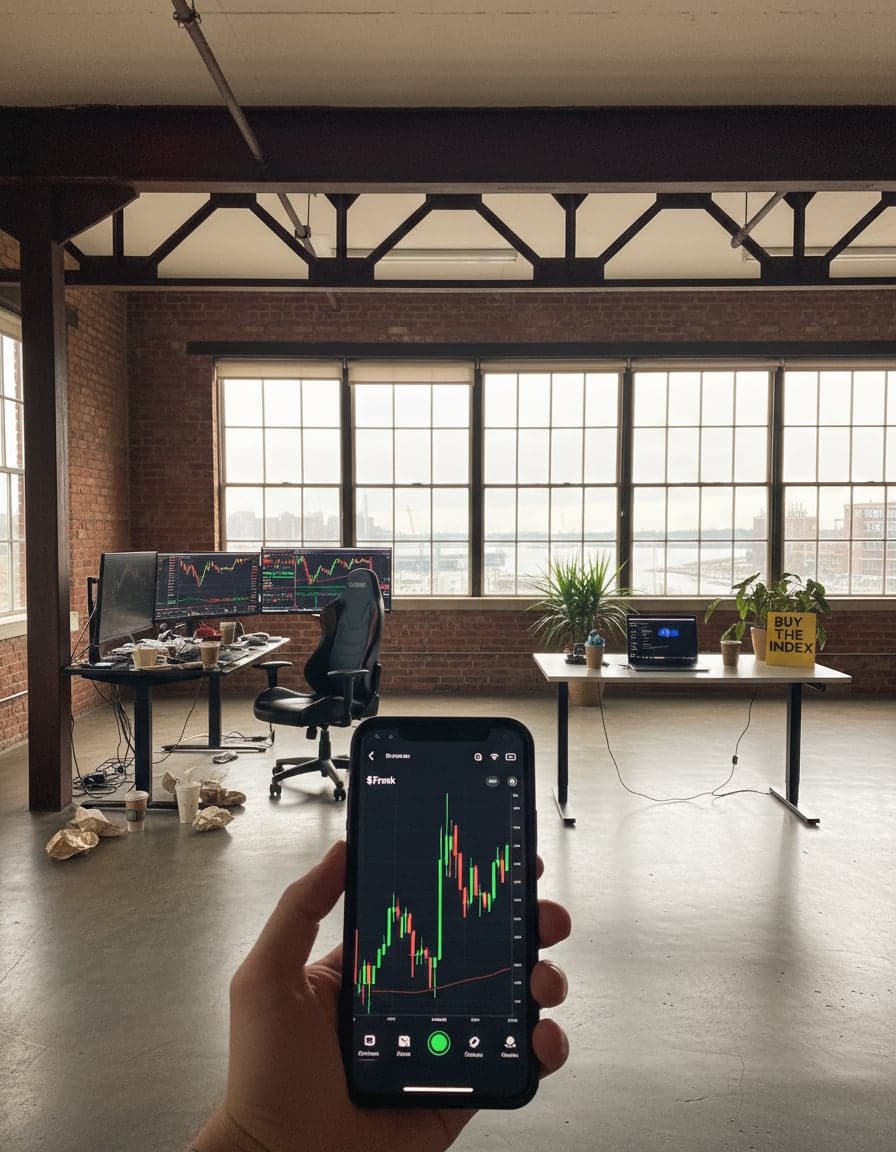 Phone screenshot of a crypto trading app showing the $Frank price chart, candlesticks going up in green, no other readable text.