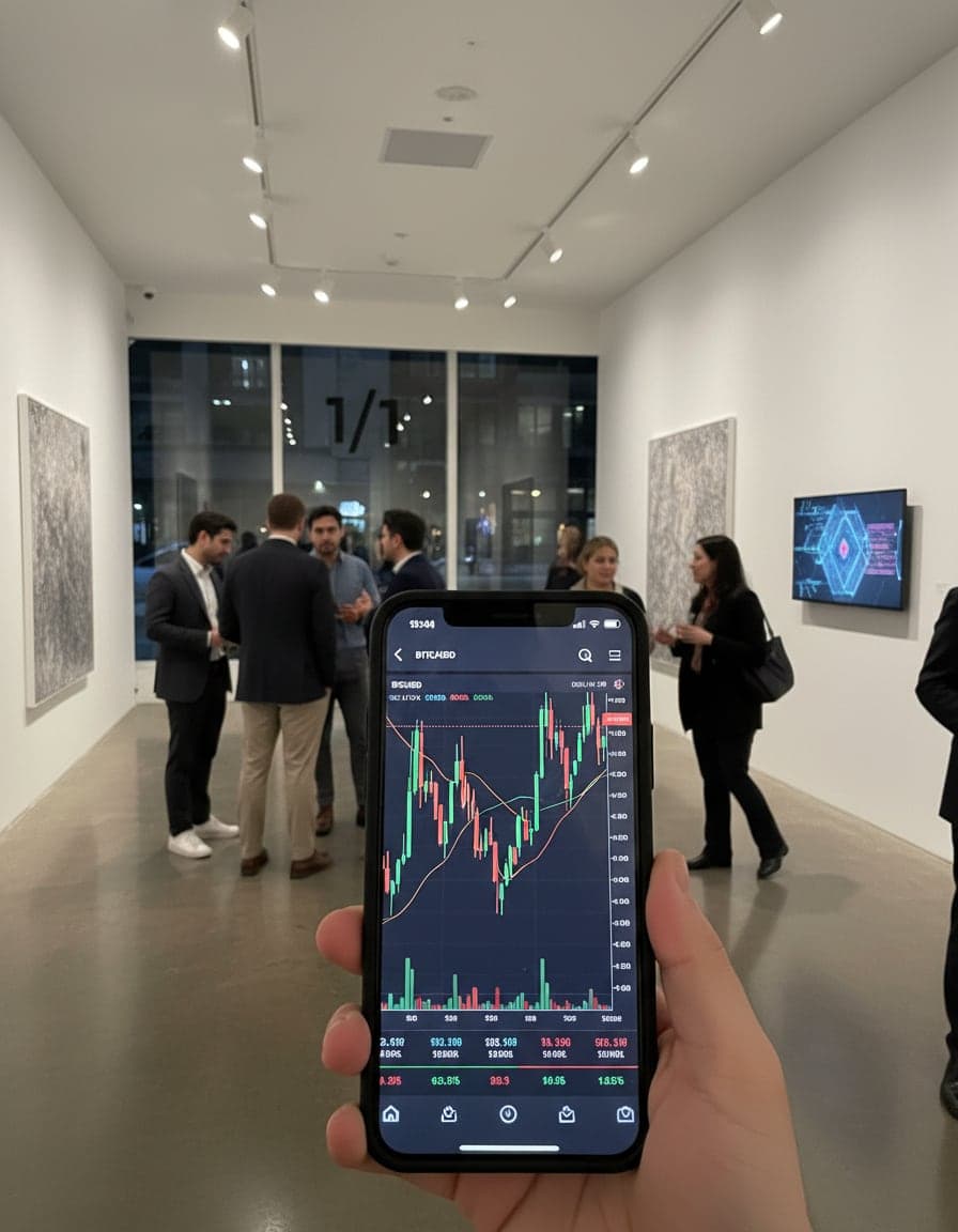 phone screenshot of a crypto trading app showing a volatile candlestick chart