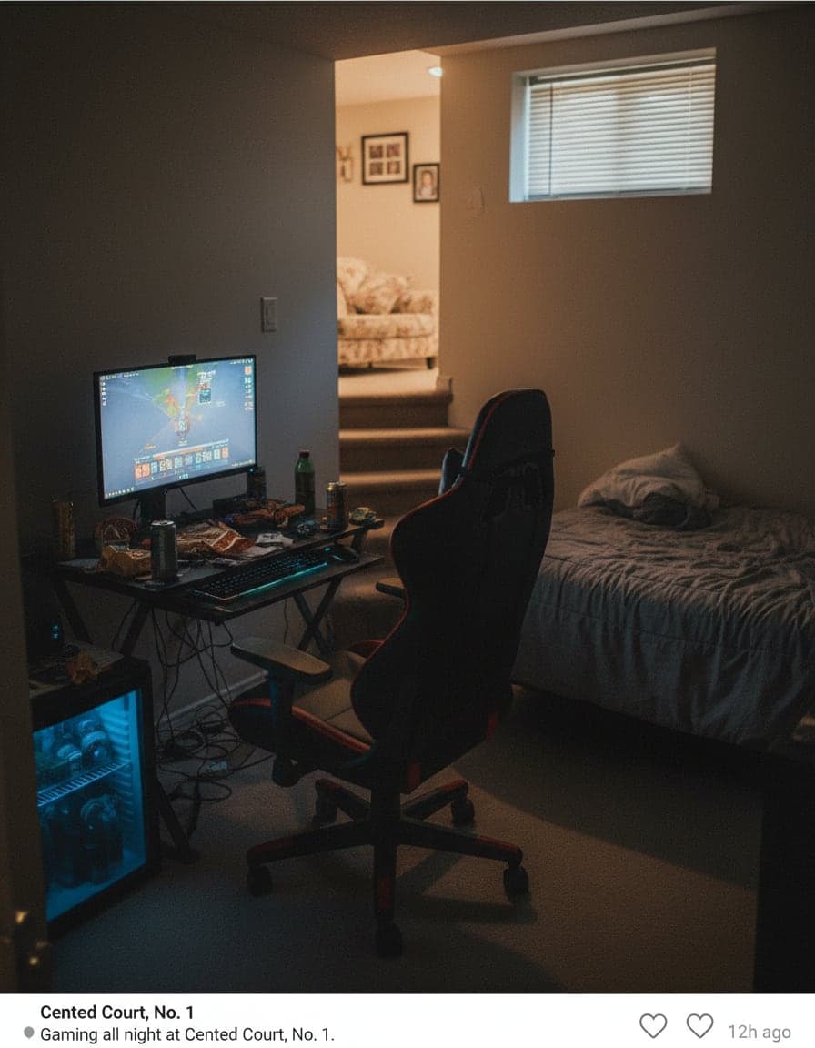 Close-up: Gaming all night at Cented Court, No. 1.