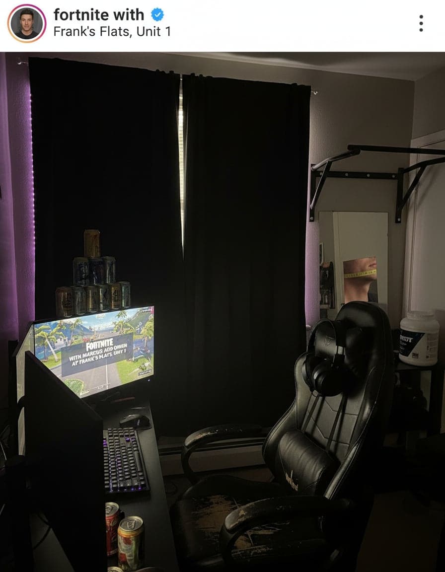 Close-up: Fortnite with Marcus and Owen at Frank's Flats, Unit 1.