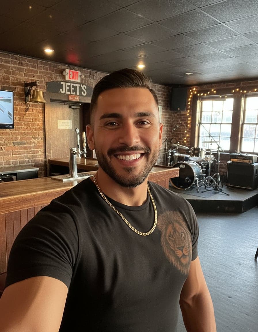 Selfie of Chad Romero at Jeet's Bar.