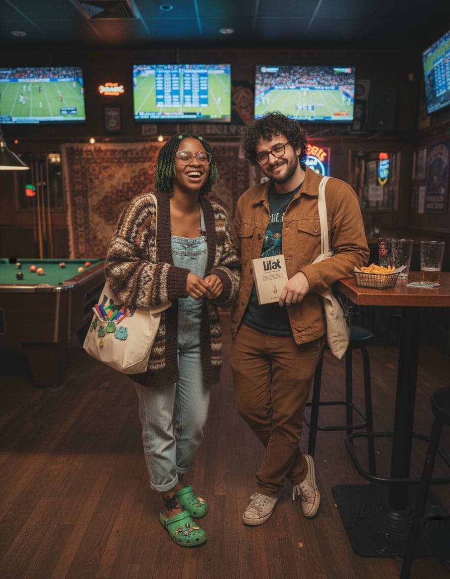 Nia Okonkwo with Ezra Klein-Murphy at The Rug Pub.
