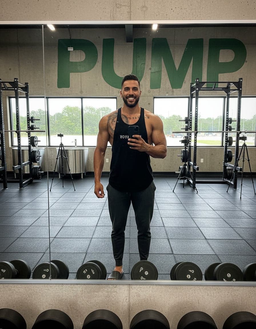 Mirror selfie of Chad Romero at Pump Fitness.
