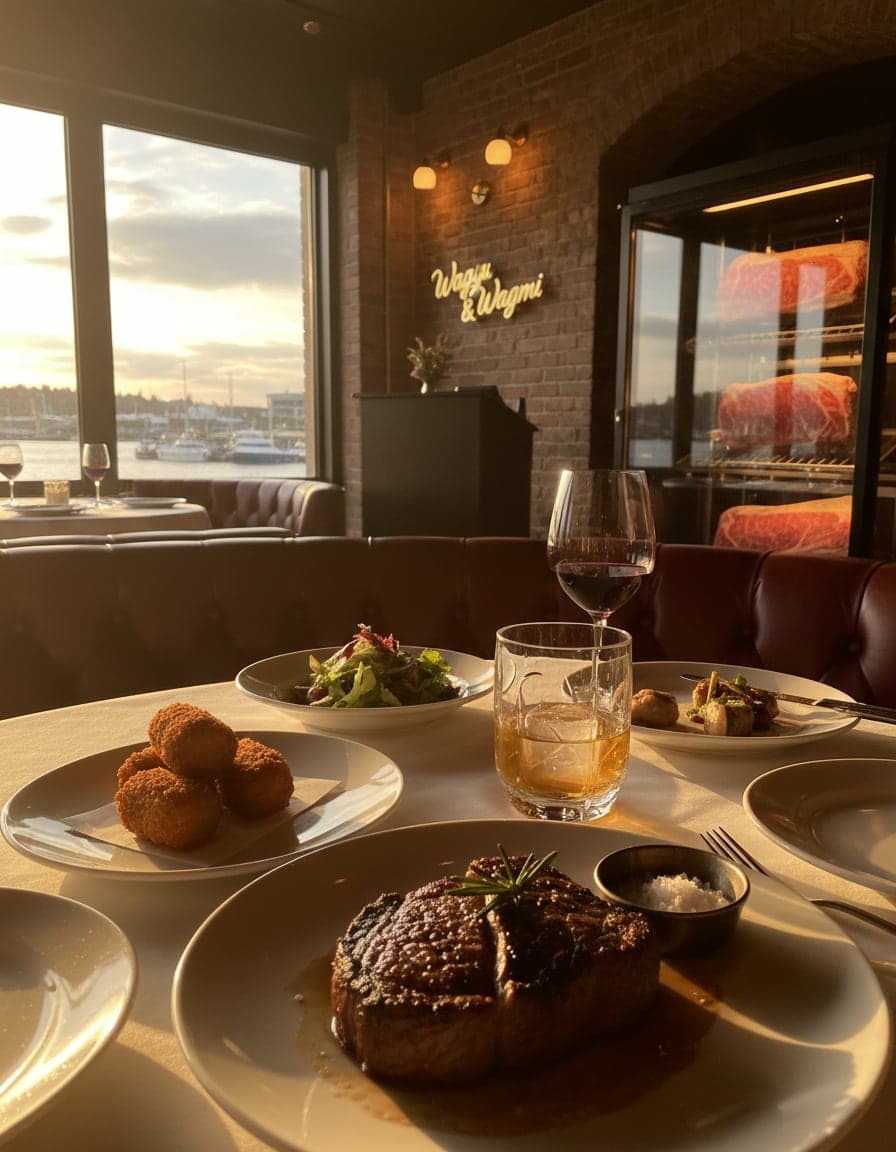 Food/drink on the table at Wagyu & Wagmi.