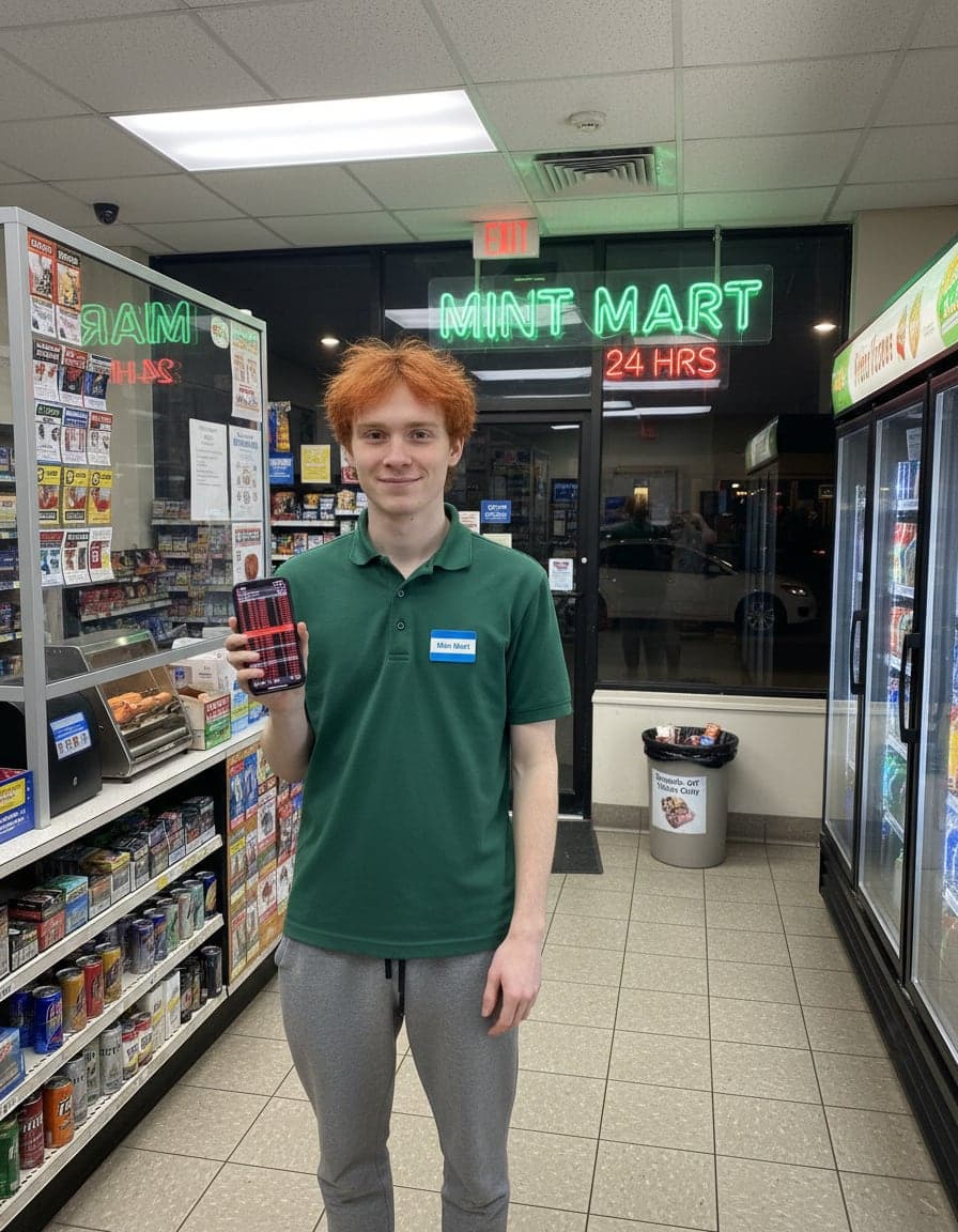 Candid photo of Nate Fowler at Mint Mart.