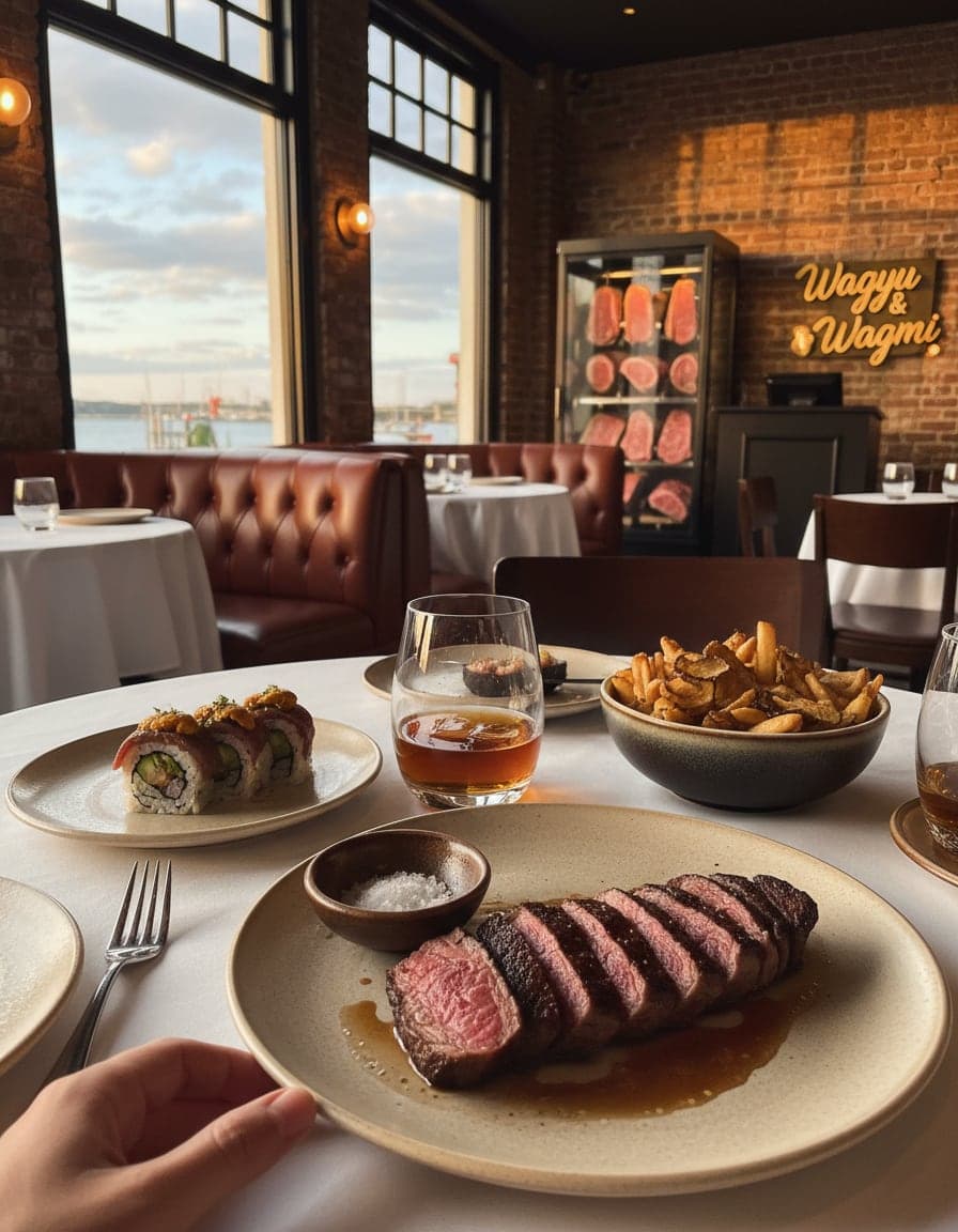 Food/drink on the table at Wagyu & Wagmi.