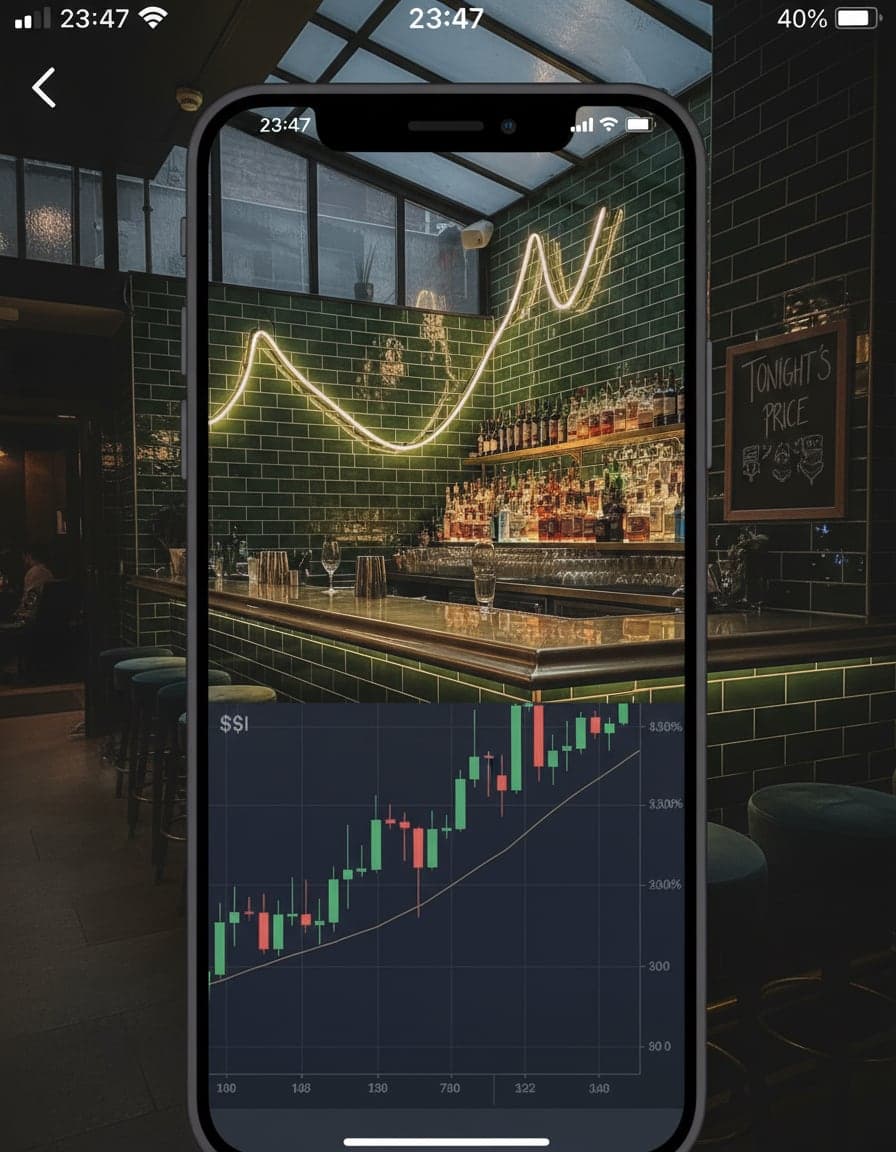Phone screenshot of a crypto trading app showing the $SI price chart, candlesticks going up in green, no other readable text.