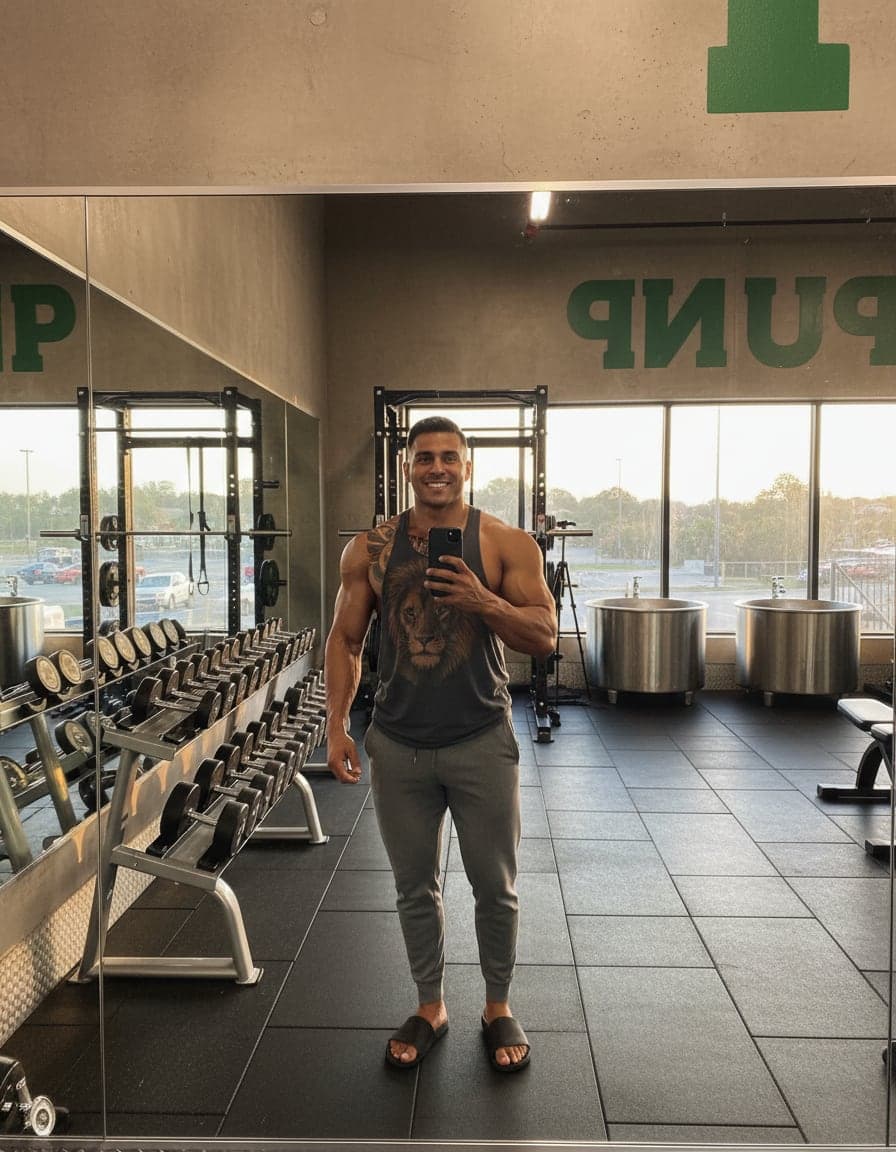 Mirror selfie of Chad Romero at Pump Fitness.