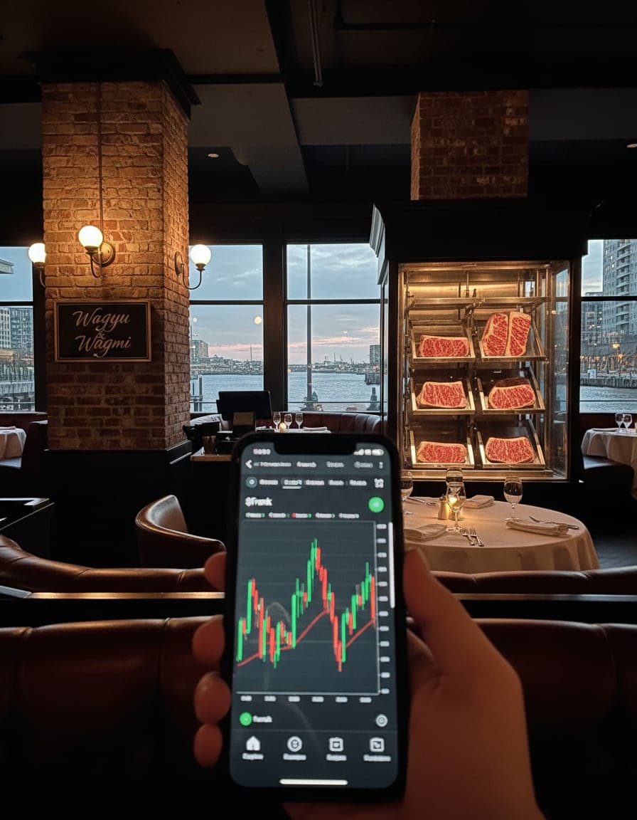 Phone screenshot of a crypto trading app showing the $Frank price chart, candlesticks going up in green, no other readable text.