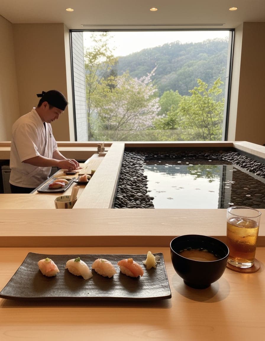 Food/drink on the table at Liquidity Pool Sushi.