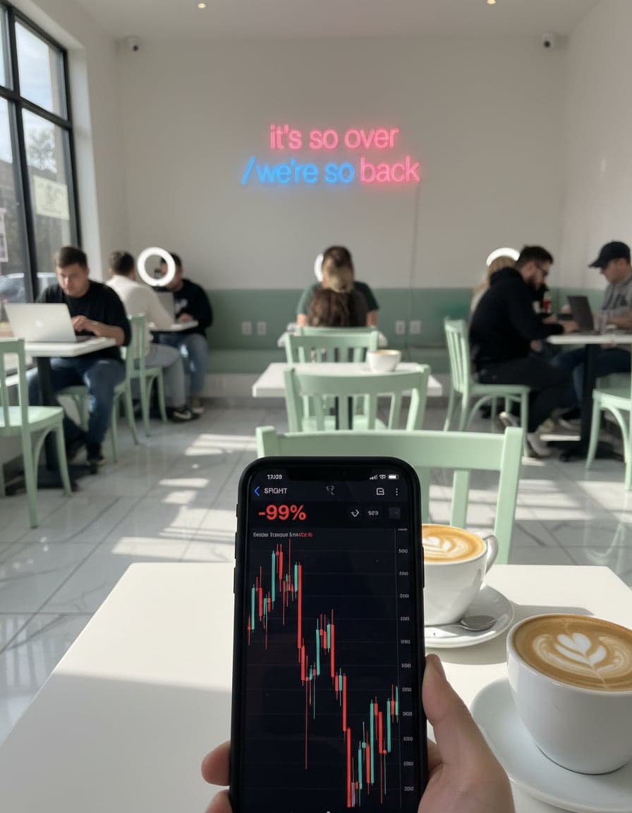 Phone screenshot of a crypto trading app showing the $FIGHT price chart (-99%), candlesticks crashing in red, no other readable text.