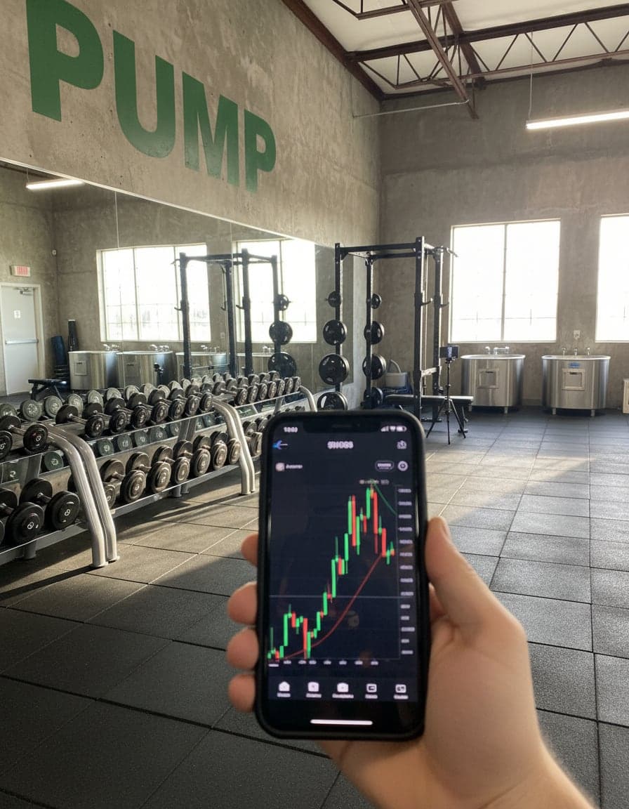 Phone screenshot of a crypto trading app showing the $HIGGS price chart, candlesticks going up in green, no other readable text.