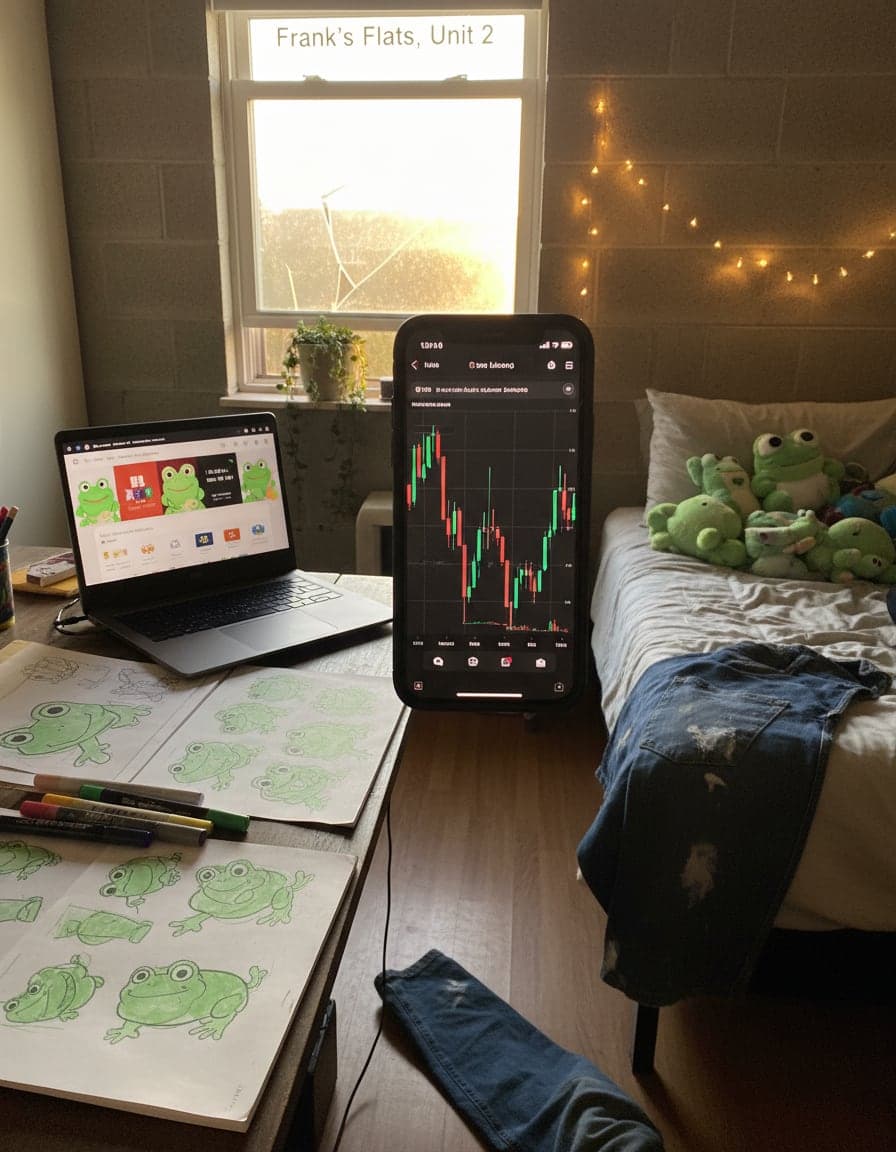 phone screenshot of a crypto trading app showing a volatile candlestick chart