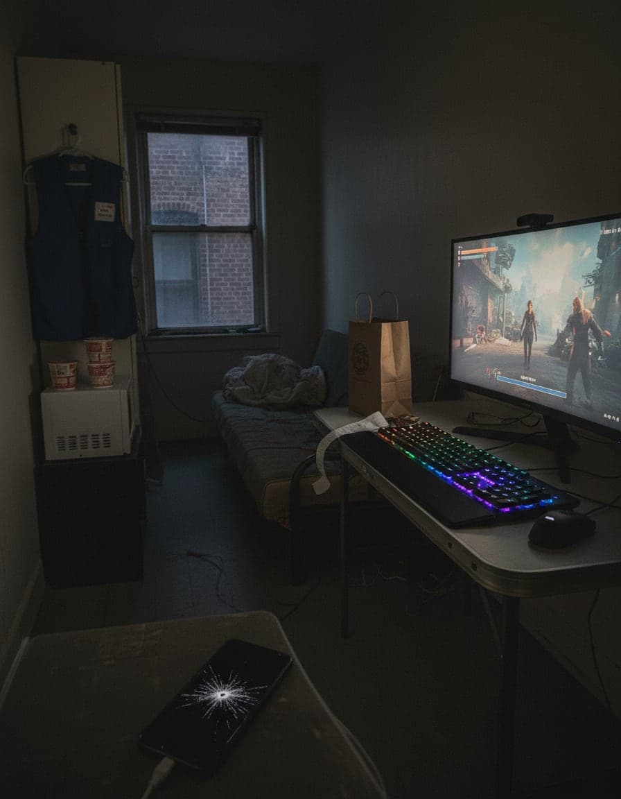 gaming setup with RGB keyboard and a game on screen, dark room